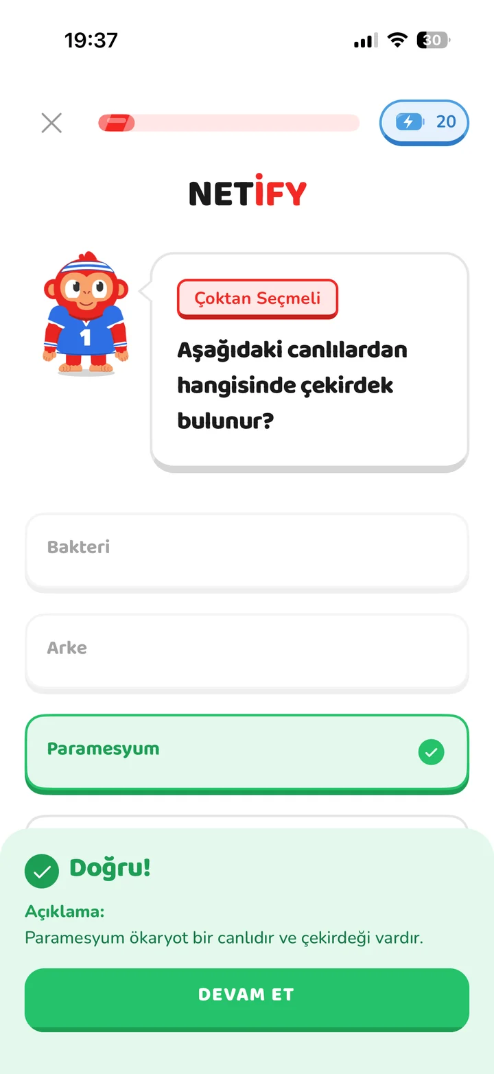 Soru ve açıklama ekranı